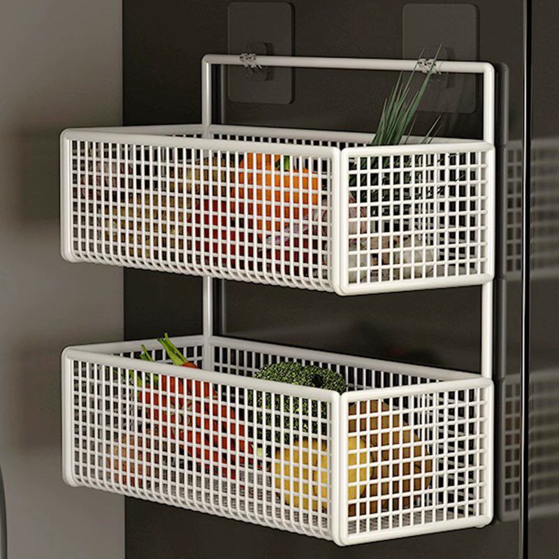 速发冰箱侧姜蒜收纳筐厨打壁挂置物架调姜料味蒜收纳免房孔沥水菜