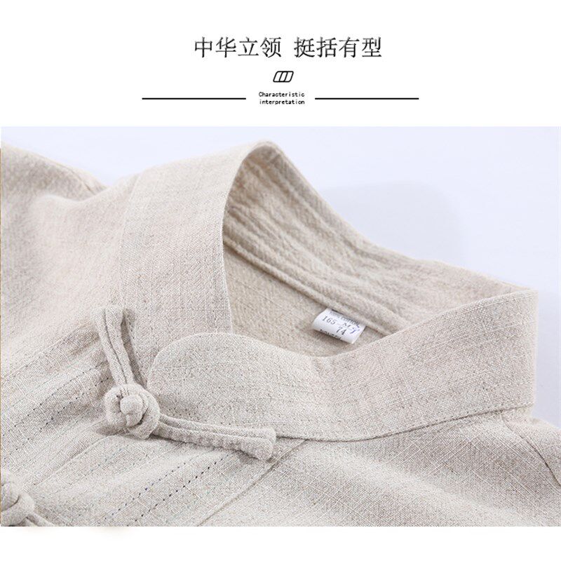 速发亚麻中年爸爸唐装男式套装老人夏装棉麻半袖青年古风汉服