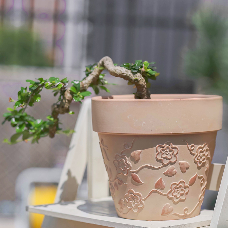 速发红透雾化浮雕瓷气陶土花盆绿植多肉兰花户外花园大号素烧胚泥