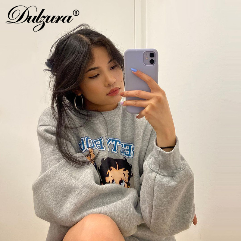 新品Dulzura Letter Angel Print Women Long Sleeve Hoodis Pull