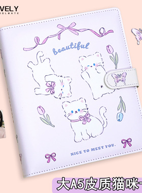 大a5皮质小狗猫咪印花活页卡册四宫格3寸小卡追星专辑拍立得相册