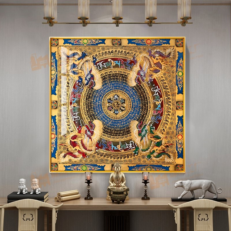 速发四方金龙经关唐卡装饰画招财纳福六字箴言心玄镇宅挂坛城藏画