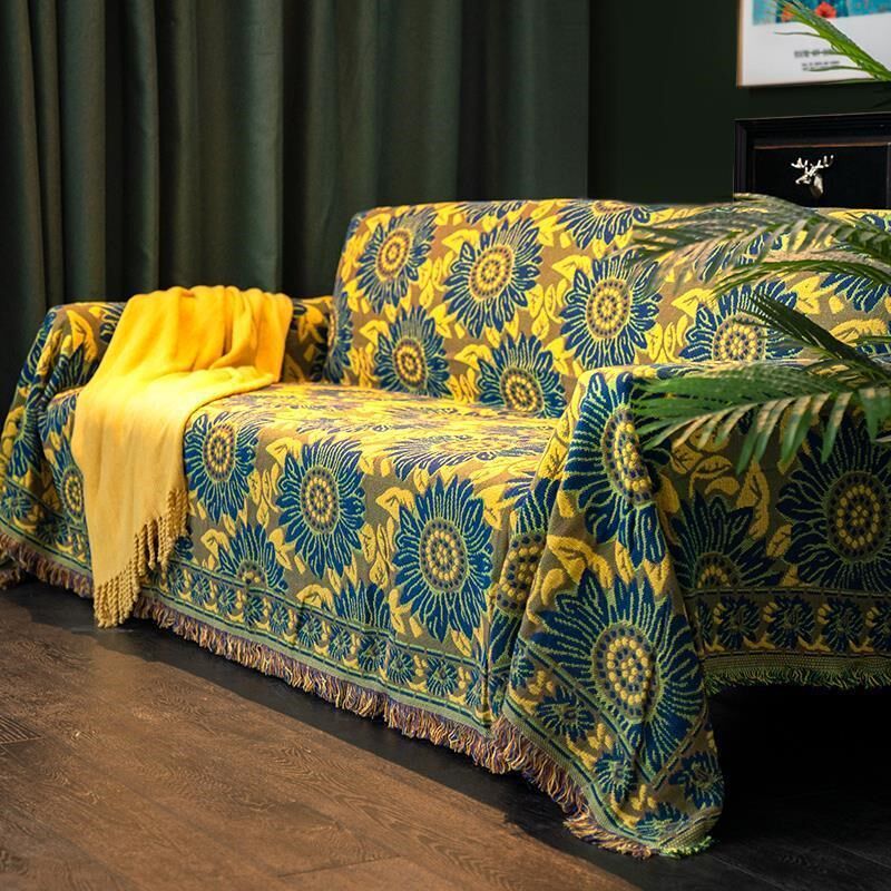 速发复古棉线沙沙发罩通用毯发盖布族民风单人全盖沙发巾防滑沙发
