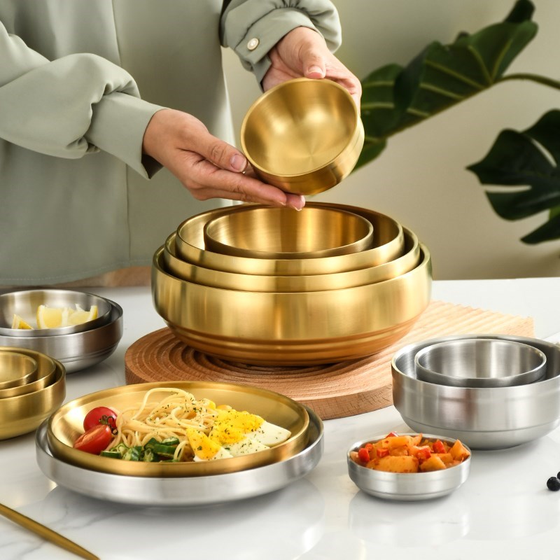 速发04不锈钢韩式酱形色米饭碗圆料金碟泡菜碟料理调料碟小菜碟盘