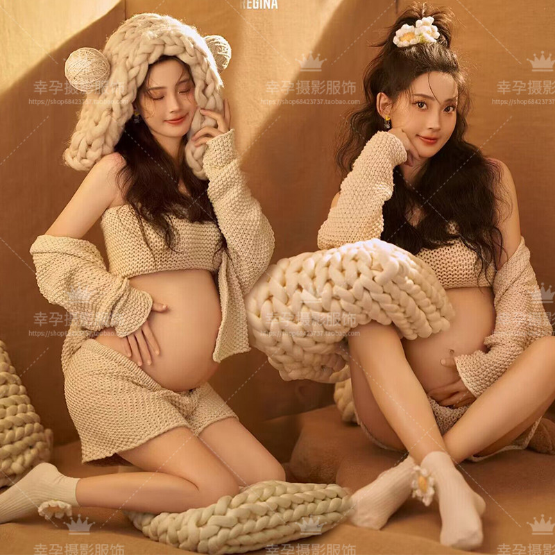 速发孕妇照服装新款照相馆孕妈大爱照针织毛线唯美甜美可肚孕妇拍