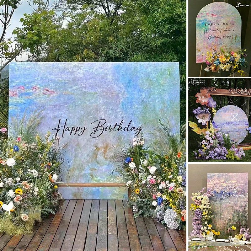速发油画风板生日布订背景派对置婚礼打卡活场策划动景拍照道具孩