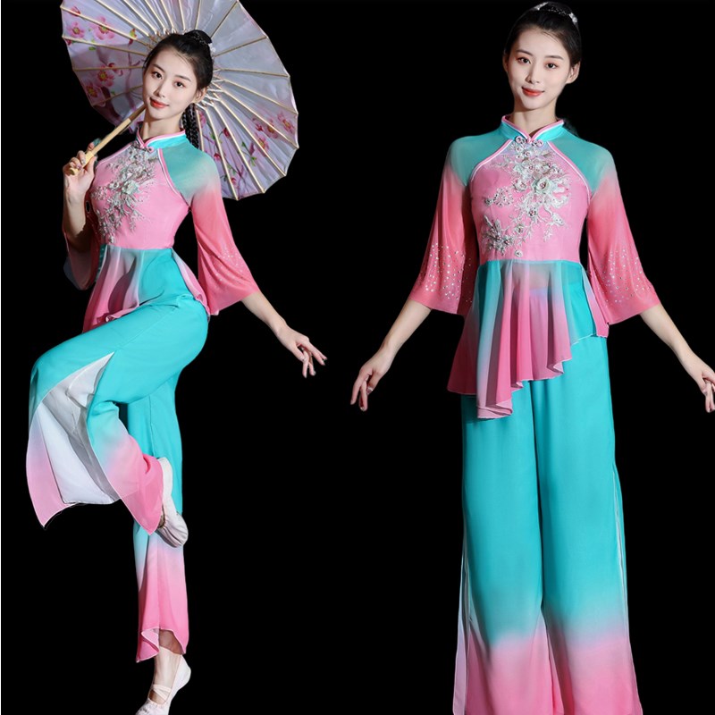 速发古典舞演出服服逸中国风艺考伞舞扇子舞飘装胶州秧歌舞演出服