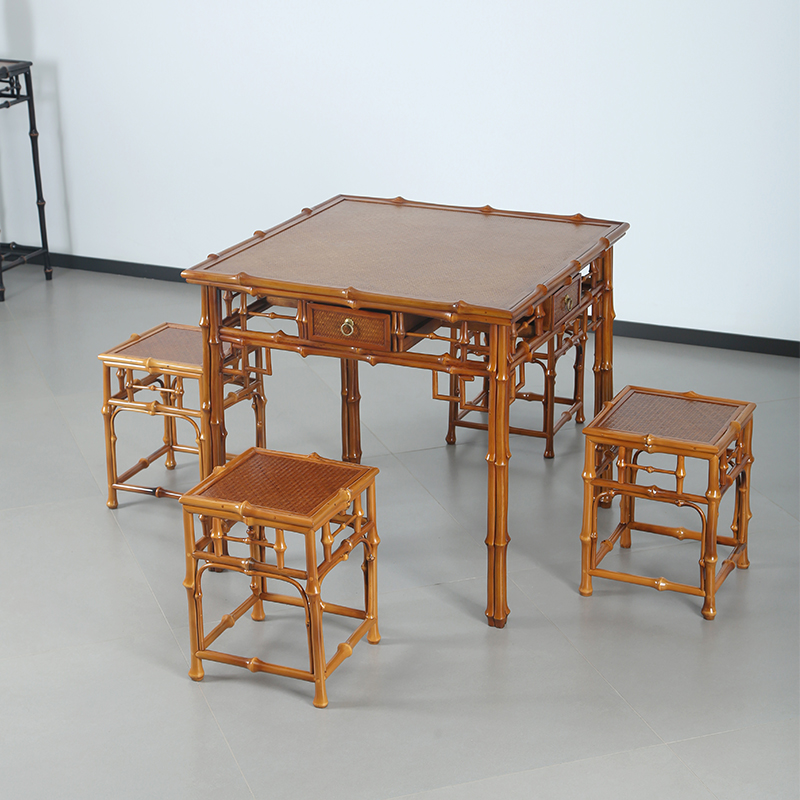 速发筇竹家具桌式浅色大方桌家用茶桌茶几餐中泡茶台茶桌椅组合