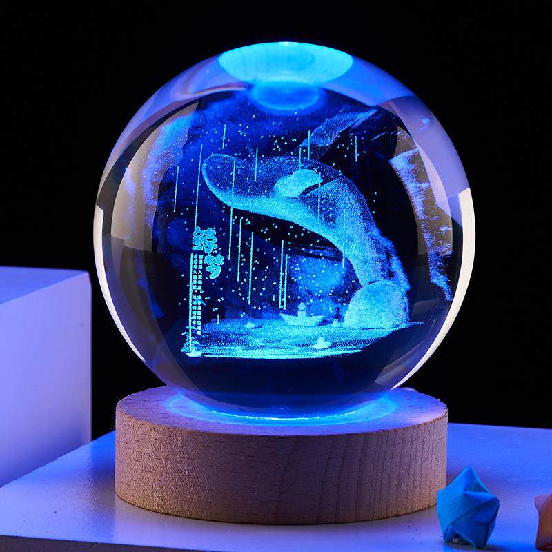 新款女孩纪念3D水晶球发光海洋小夜灯摆件生日实用创意礼品玻璃球