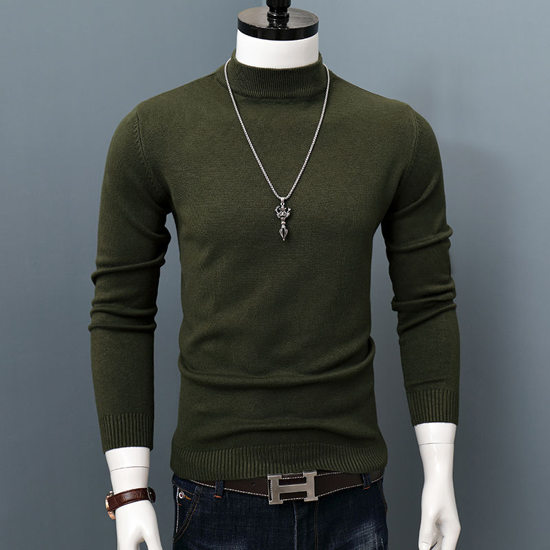2022 New Men Autumn Winter Korean Pure Half Turtleneck Pullo