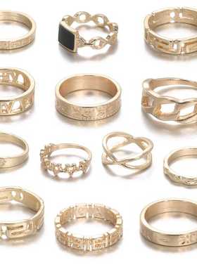 极速.punk jewelry women rings rose gold ring set vintage sal