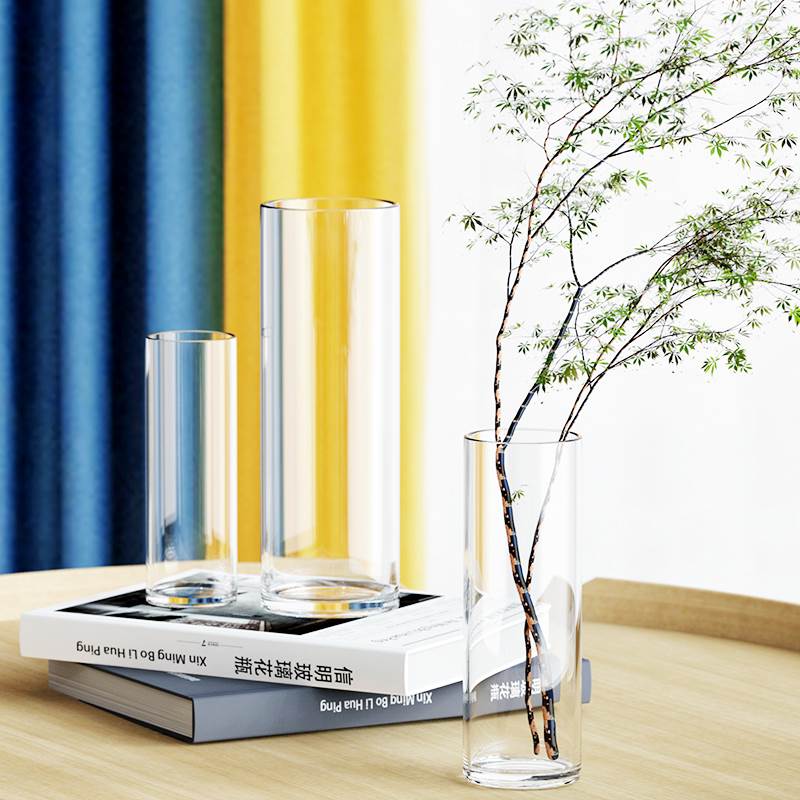 新疆西藏包邮包邮 圆柱形水培玻璃透明富贵竹花瓶金鱼缸 直筒婚庆