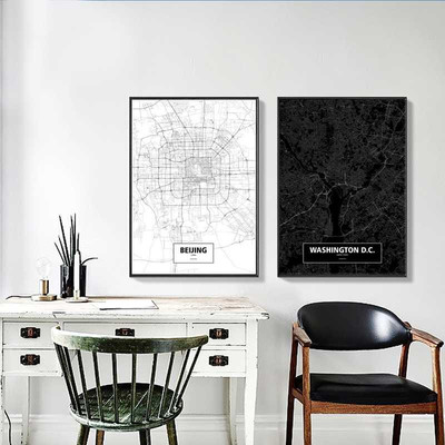 极速Simple Black And White City Line Map Beijing Shanghai Wa
