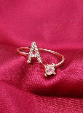 极速A-Z Letter Adjustable Opening Gold Rings For Women Coupl