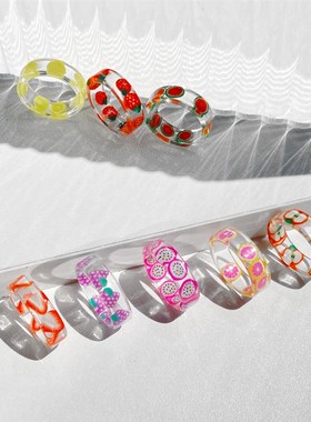 极速2021 Korea Colorful Fashion Resin Fruit Ring Set Metal G