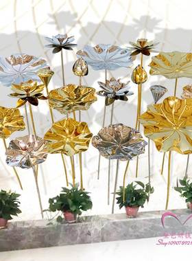 不锈钢荷花雕塑落地摆件户外酒店水池水景铁艺荷叶金属软装装饰品