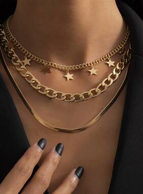 极速Punk jewelry metal tide geometric snake chain necklace