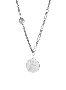 极速ins personality hip-hop W letter round card necklace men