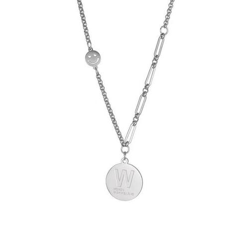 极速ins personality hip-hop W letter round card necklace men