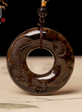 冰种黑曜石盘龙平安扣项链女龙凤呈祥吊坠天然挂件随身吊坠冰曜石