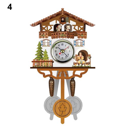 极速Antique Wooden Cuckoo Wall Clock Bird Time Bell Swing Al