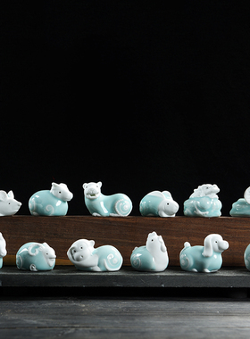 陶瓷十二生肖摆件全套饰品鼠牛虎兔龙蛇马羊猴鸡狗猪属相生日礼物