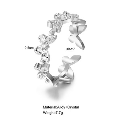 Butterfly opening ring Women's 蝴蝶开口戒指锆石戒指女