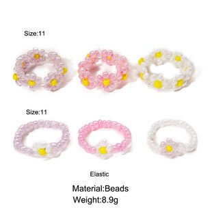 women戒指女 Bead rings set Piece Set Ring Flower rice Pink