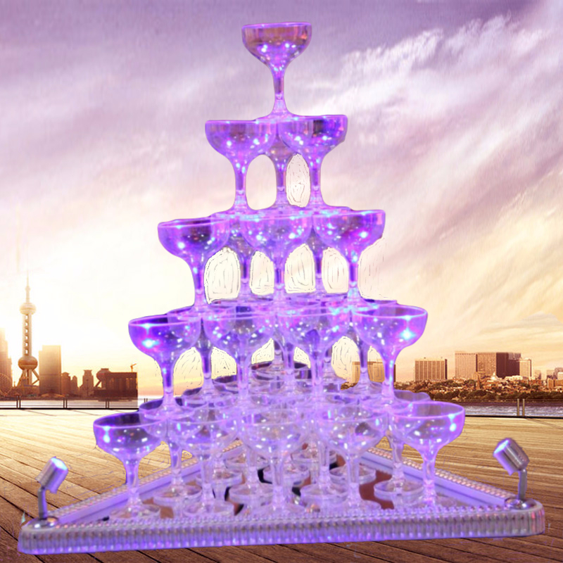 婚庆发光香槟塔三角镶钻香槟塔发光香槟塔婚庆五层香槟塔烛台道具