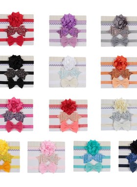 New 3pcs/lot Sequin Felt Bow Lotus Flower Elastic Headbands