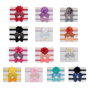 Sequin Felt Elastic 3pcs Headbands Flower lot Lotus New Bow