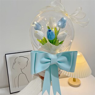 言午手作郁金香粉色抱抱桶花束DIY材料包七夕节送闺蜜女朋友