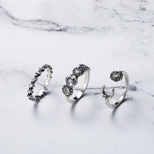 piece set ring 戒指做旧 Star womens开口星星3件套装 Moon