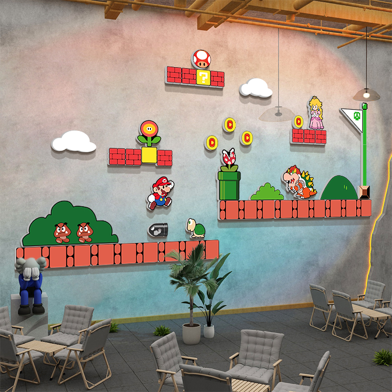 超级玛丽马里奥贴纸网红打卡拍照区背造景布置户外露营风墙面装饰