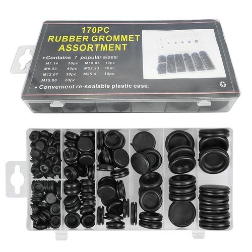 170pcs Black Rubber Grommet Firewall Hole Plug Retaining Rin