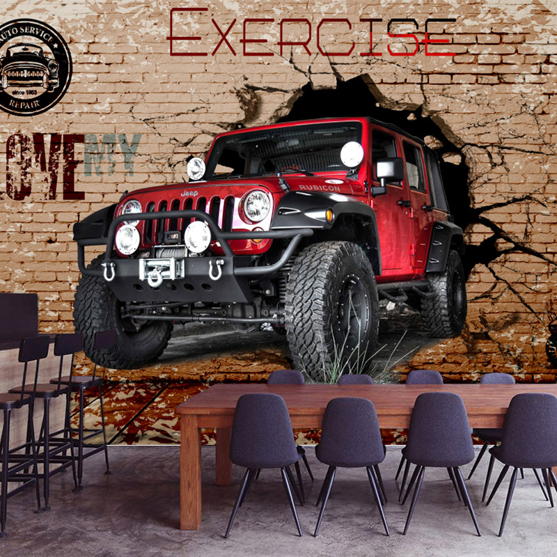 3d汽车主题壁纸ktv酒吧网咖饭店摩托车墙纸工业风烧烤店餐厅壁画