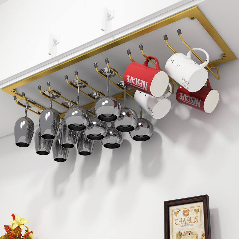 黑色倒挂红酒杯架家用吊杯架子悬挂红酒架高脚杯架酒柜摆件酒杯架