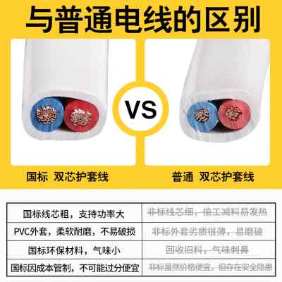 国标纯铜芯电线BVVB护套线2芯1.5 2.5 4 6平方双芯铜线电线家用