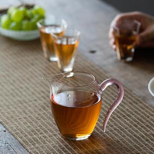 2023新款彩把玻璃公道杯可明火加热分茶器泡茶分茶杯玻璃茶海鹰嘴