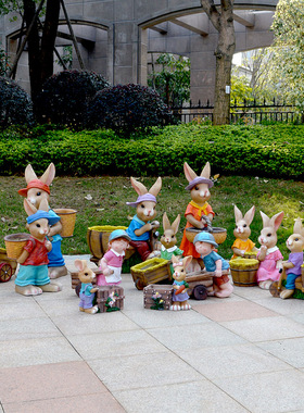 园林景观雕塑小品卡通兔子花缸户外花园庭院装饰别墅花盆创意摆件