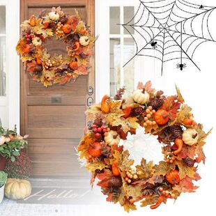 Wreath Door Theme Pine Pumpkin Berries Artificial 极速Autumn