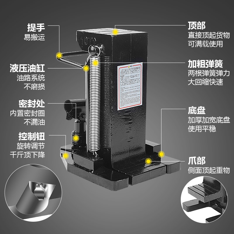 。出口型爪式千斤顶液压0t吨50立式跨顶5T10T20油压低位重型起道