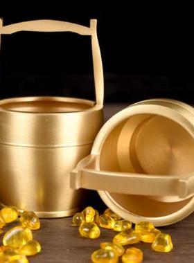 一桶金摆件纯铜创意复古铜缸聚宝盆黄铜房间客厅办公室小号装饰品