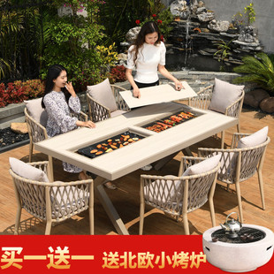 户外烧烤桌椅休闲庭院室外烧烤台别墅院子家用铝合金多功能烧烤炉
