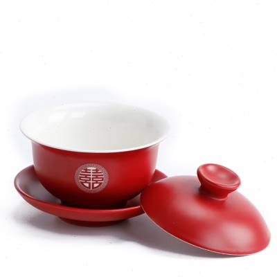 喜碗结婚敬茶杯茶具茶碗碗筷套装改口喜庆红色盖碗陶瓷喜杯礼盒装