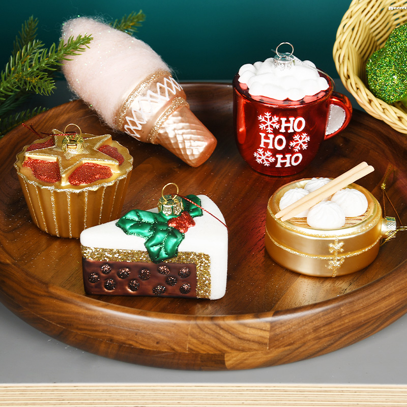 圣诞装饰玻璃彩绘挂饰水果蔬菜系列蛋糕造型创意小吊饰圣诞树挂件