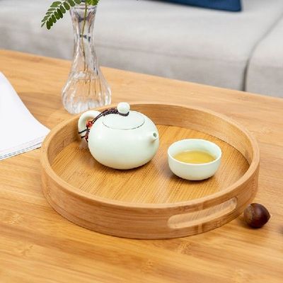 New Round Serving Bamboo Wooden Tray For Dinner Trays Tea