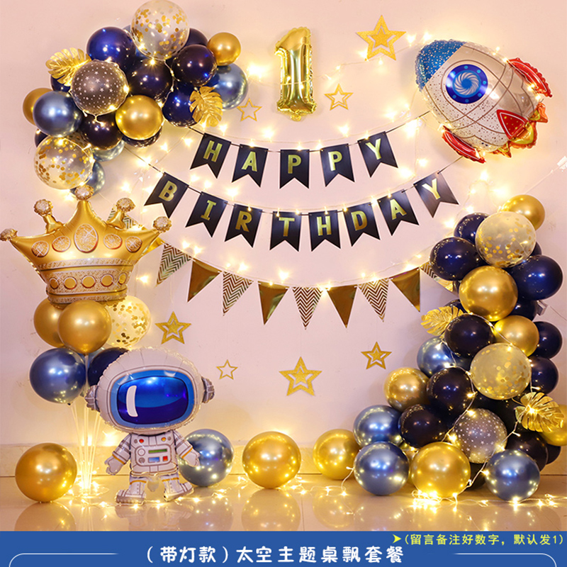 儿童太空主题生日装饰场景布置2男孩宝宝一周岁3派对气球1背景墙4
