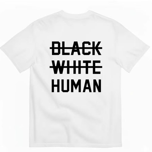 BLACK WHITE HUMAN 字母宽松2026新款美式休闲 T恤情侣百搭白半袖