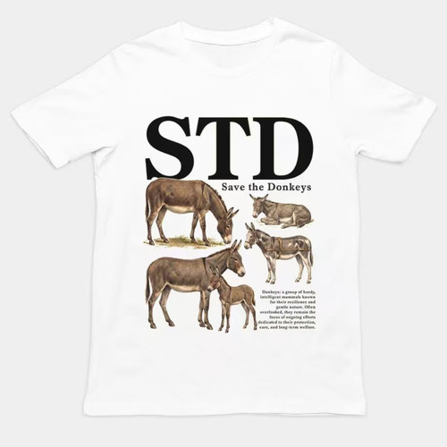 STD Save the Donkeys 拯救驴子趣味缩写印花T恤美式搞怪短袖男女